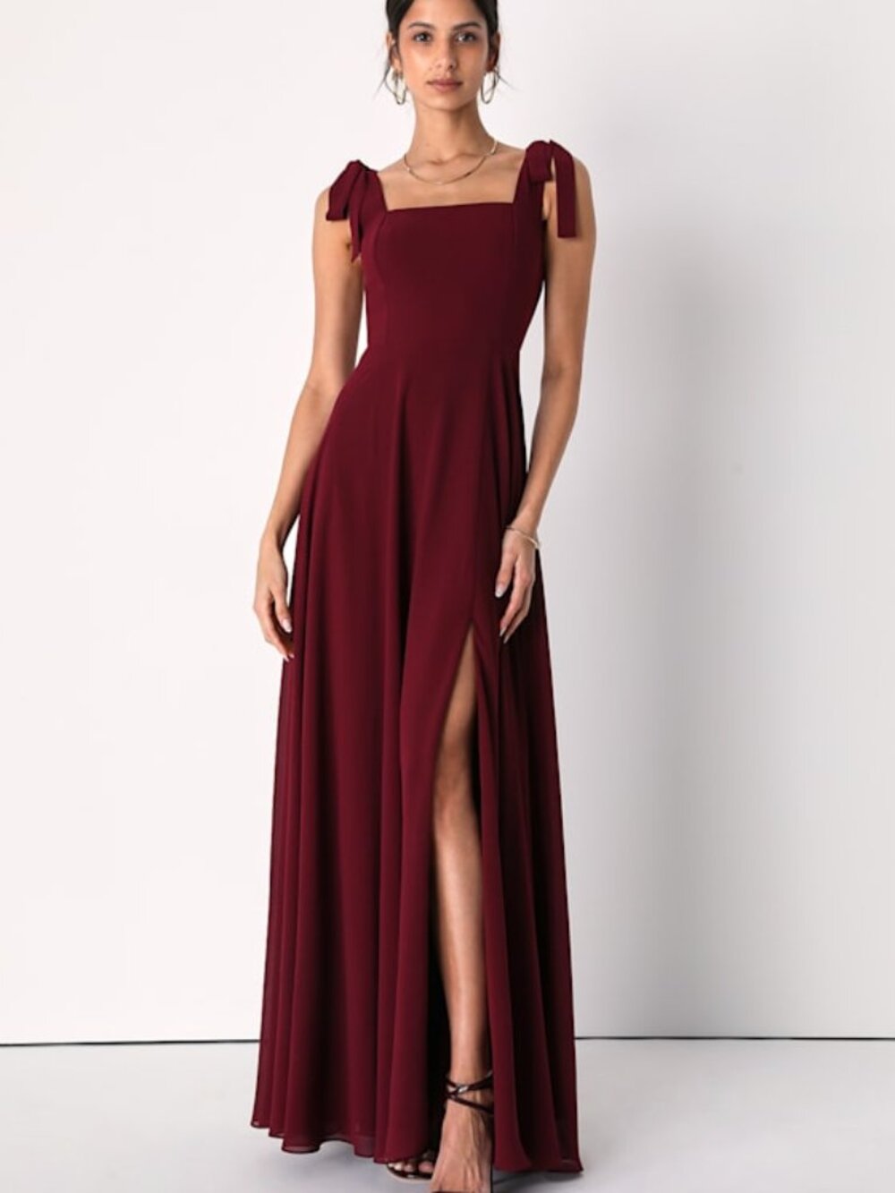 Lulus Love Me Forever Burgundy Tie-strap Square Neck Maxi Dress Red - Size L